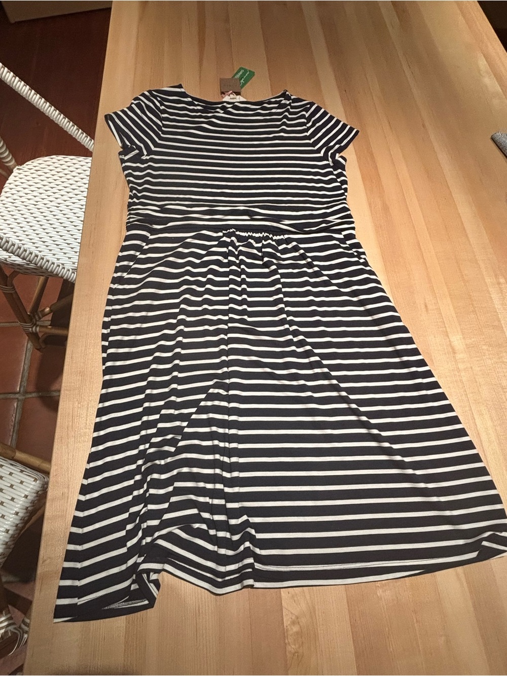 Boden Striped Short-Sleeve Midi Dress in Black and White